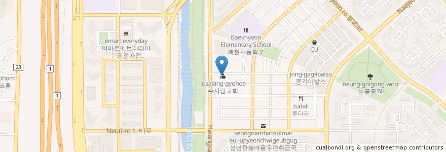 Mapa de ubicacion de 주사랑교회 en 대한민국, 경기도, 분당구.