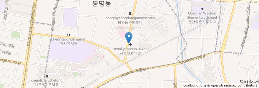 Mapa de ubicacion de 백화점약국 en Zuid-Korea, Chungcheongnam-Do, 천안시, 동남구, 봉명동.