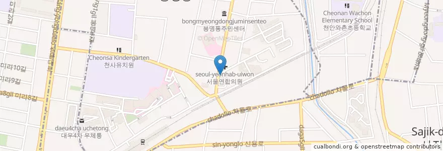 Mapa de ubicacion de 페리카나 en Corée Du Sud, Chungcheong Du Sud, 천안시, 동남구, 봉명동.