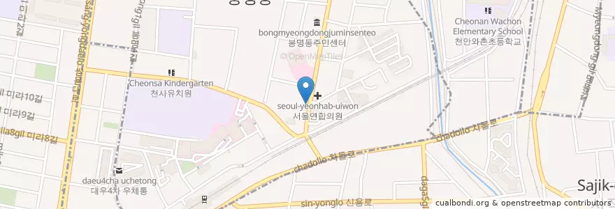 Mapa de ubicacion de 김밥나라 en 大韓民国, 忠清南道, 天安市, 東南区, 봉명동.