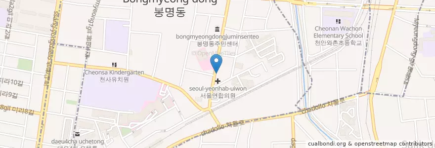 Mapa de ubicacion de 옛날24시 해장국 en Korea Selatan, Chungcheong Selatan, 천안시, 동남구, 봉명동.