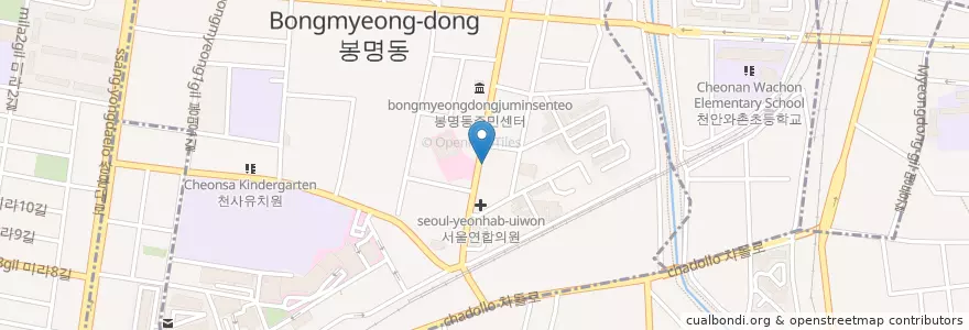 Mapa de ubicacion de 불음성 en South Korea, Chungcheongnam-Do, Cheonan-Si, Dongnam-Gu, Bongmyeong-Dong.