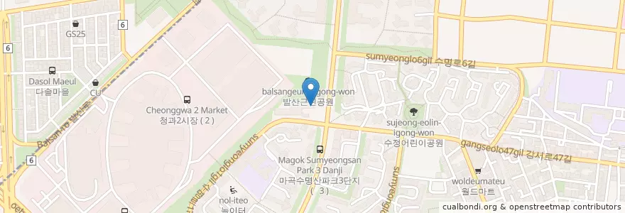 Mapa de ubicacion de 수명산작은도서관 en Zuid-Korea, Seoel, 강서구, 발산1동.