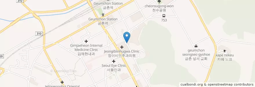 Mapa de ubicacion de 포도나무교회 en Республика Корея, Кёнгидо, Пхаджу, 금촌1동.