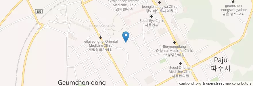 Mapa de ubicacion de 금촌침례교회 en 대한민국, 경기도, 파주시, 금촌1동.