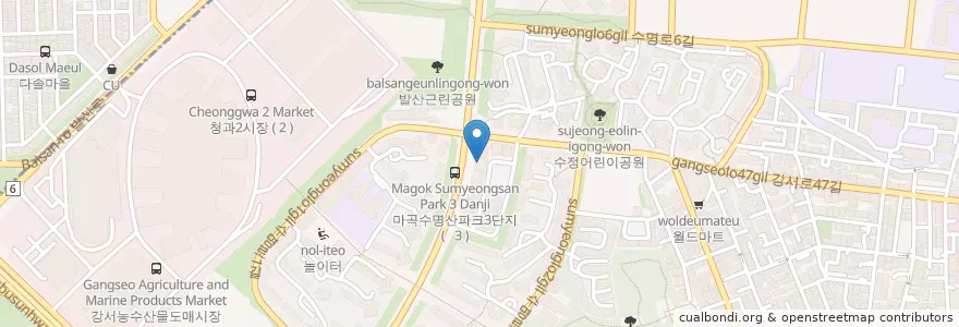 Mapa de ubicacion de 한솥도시락 en Corea Del Sud, Seul, 강서구, 발산1동.