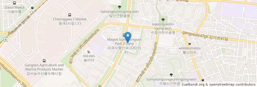Mapa de ubicacion de BHC치킨 en Республика Корея, Сеул, 강서구, 발산1동.