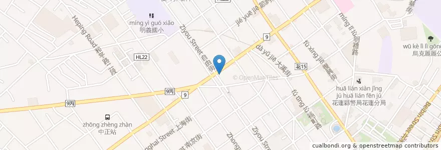 Mapa de ubicacion de 無名早餐店 en تايوان, مقاطعة تايوان, هوالين, 花蓮市.