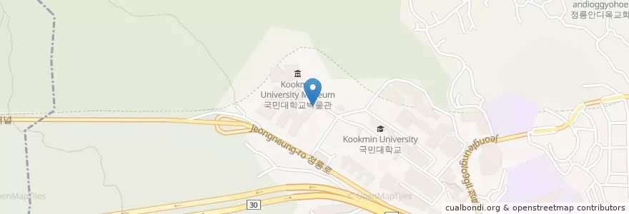 Mapa de ubicacion de 맘스터치 국민대점 en 대한민국, 서울, 성북구, 정릉3동.
