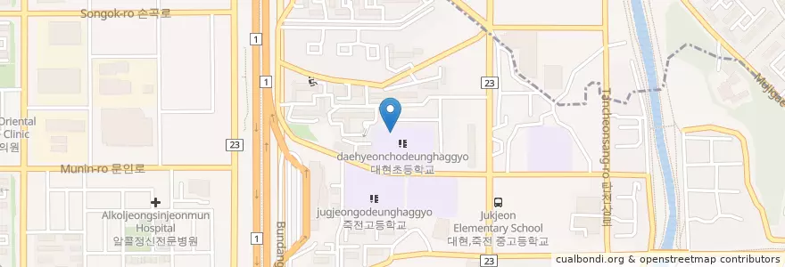 Mapa de ubicacion de 대현초등학교 병설유치원 en Corée Du Sud, Gyeonggi, 용인시, 수지구.