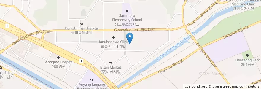 Mapa de ubicacion de 미륭아파트3동 경비실 en Zuid-Korea, Gyeonggi-Do, 안양시, 동안구, 비산동.