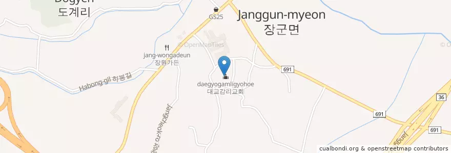Mapa de ubicacion de 대교감리교회 en 대한민국, 세종, 장군면.