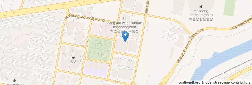 Mapa de ubicacion de 빕스 목동점 en Corée Du Sud, Séoul, 양천구, 목1동.