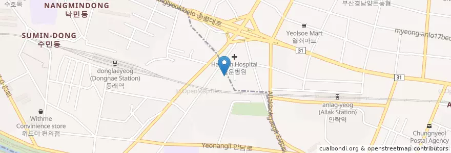 Mapa de ubicacion de 동래 봉생병원 en 大韓民国, 釜山, 東莱区.