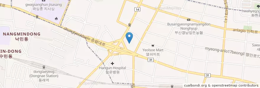 Mapa de ubicacion de 부산은행 en Südkorea, Busan, Dongnae-Gu, Allak-Dong.