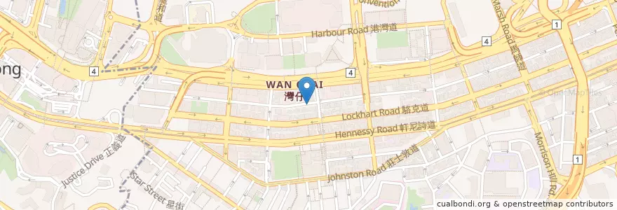 Mapa de ubicacion de 興記雲吞麵 en الصين, غوانغدونغ, هونغ كونغ, جزيرة هونغ كونغ, الأقاليم الجديدة, 灣仔區 Wan Chai District.