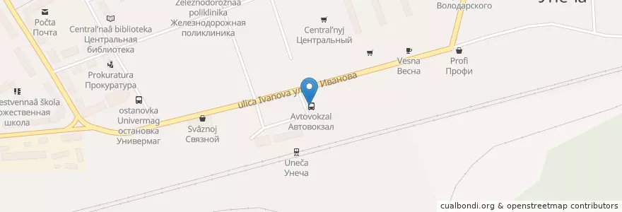 Mapa de ubicacion de Автовокзал en Russia, Central Federal District, Bryansk Oblast, Unechsky District, Унечское Городское Поселение.