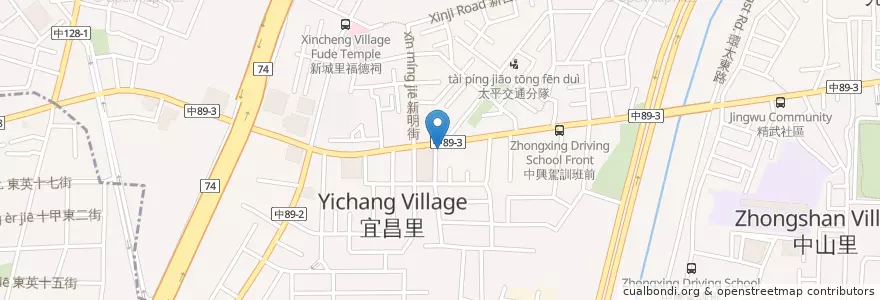 Mapa de ubicacion de 大炳烤玉米 en تايوان, تاي شانغ, 太平區.