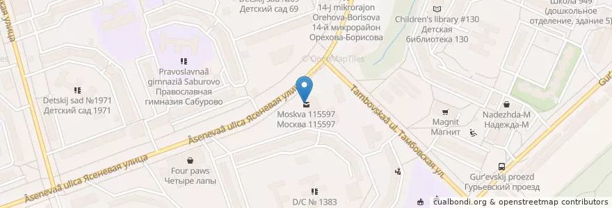 Mapa de ubicacion de Москва 115597 en Russia, Distretto Federale Centrale, Москва, Южный Административный Округ, Район Орехово-Борисово Южное.