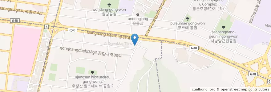 Mapa de ubicacion de 커피볶는제임스 en 大韓民国, ソウル, 江西区, 우장산동, 등촌3동.