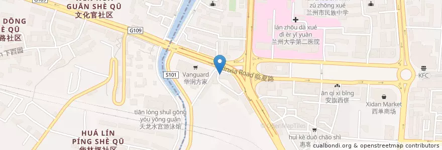 Mapa de ubicacion de 甘肃省农村信用社 en 중국, 간쑤성, 兰州市 (Lanzhou), 城关区, 临夏路街道.
