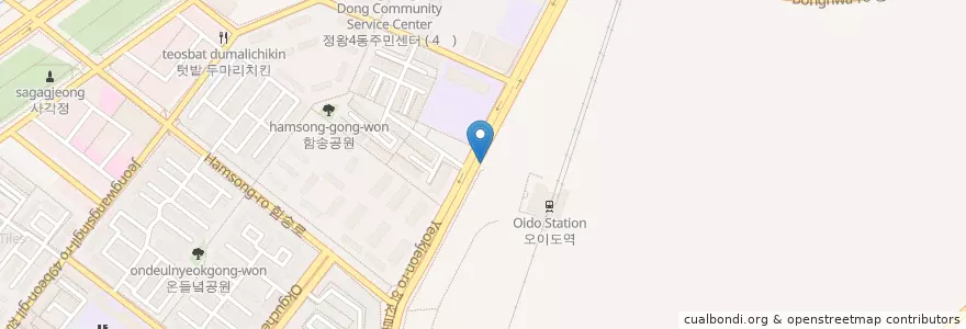 Mapa de ubicacion de 오이도역 주차장 입구 en 대한민국, 경기도, 시흥시.