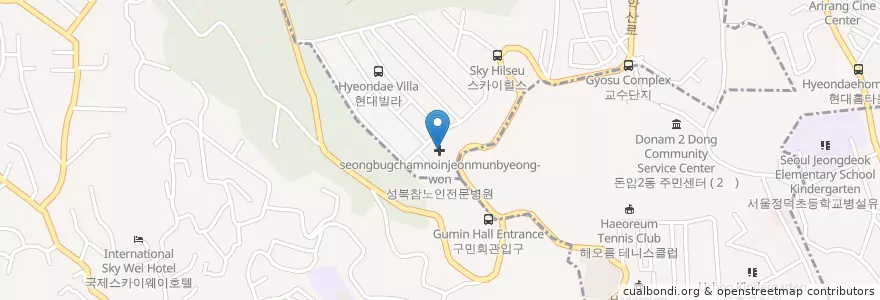 Mapa de ubicacion de 성북참노인전문병원 en 대한민국, 서울, 성북구, 성북동.