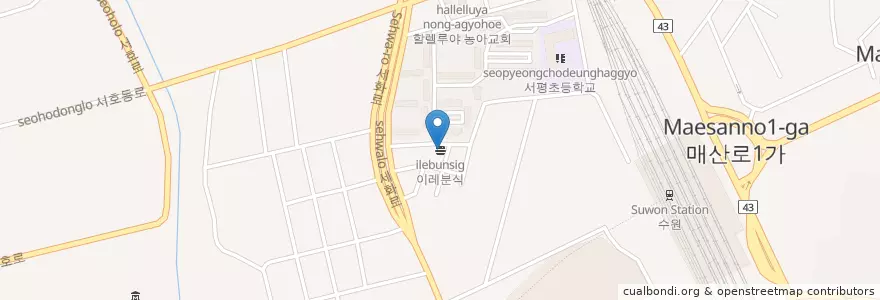 Mapa de ubicacion de 이레분식 en Korea Selatan, Gyeonggi, 수원시, 권선구.