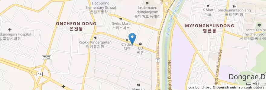 Mapa de ubicacion de 카페 티아모 en Zuid-Korea, Busan, 동래구, 온천동.