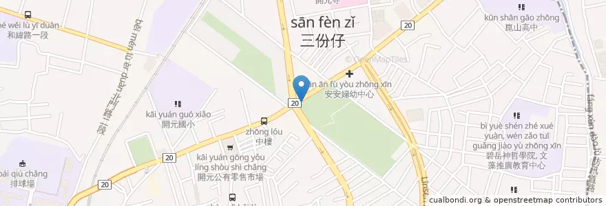 Mapa de ubicacion de Kaiyuan Bus Station en Taiwan, Tainan, North District.