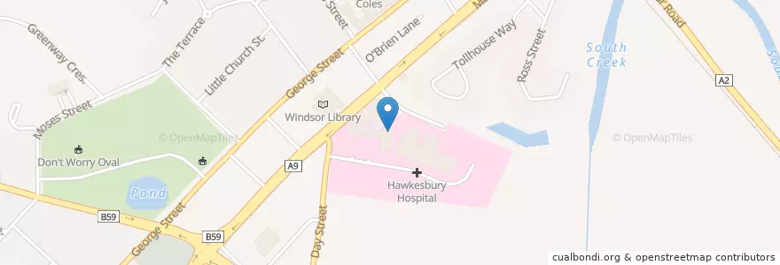 Mapa de ubicacion de Hawkesbury Hospital en Australia, New South Wales, Hawkesbury City Council, Sydney.