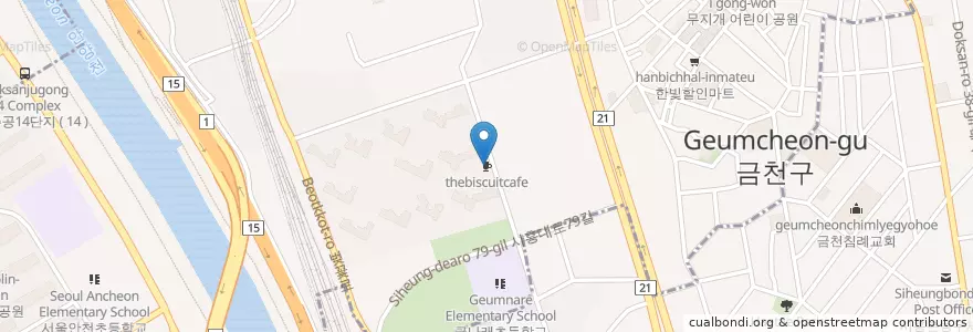 Mapa de ubicacion de thebiscuitcafe en 대한민국, 서울, 금천구.