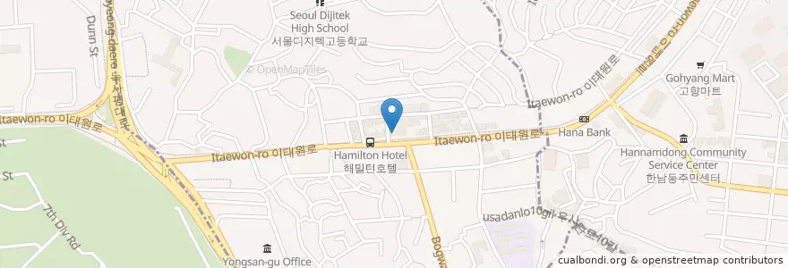 Mapa de ubicacion de KFC en 韩国/南韓, 首尔, 龍山區, 이태원1동.