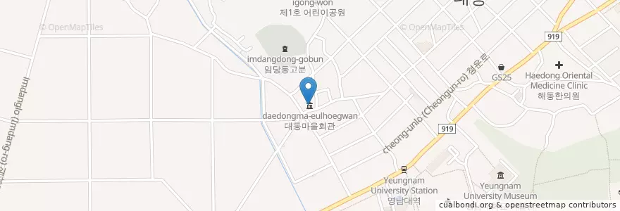 Mapa de ubicacion de 대동마을회관 en South Korea, Gyeongsangbuk-Do, Gyeongsan-Si, Bukbu-Dong.