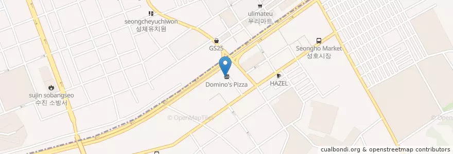 Mapa de ubicacion de Domino's Pizza en Güney Kore, 경기도, 중원구.