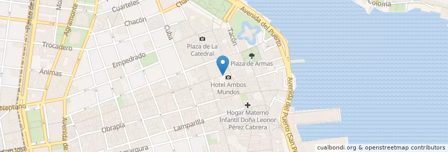 Mapa de ubicacion de pizzas en Cuba, La Habana, La Habana Vieja.