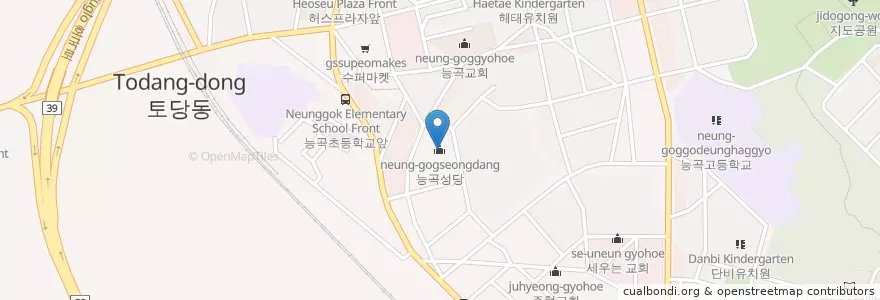 Mapa de ubicacion de 능곡성당 en Güney Kore, 경기도, 고양시, 덕양구.
