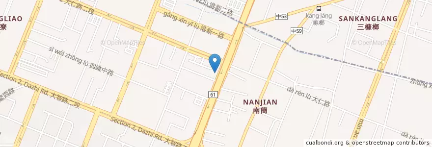 Mapa de ubicacion de 梧棲強強滾麵攤 en 타이완, 타이중 시, 우치 구.