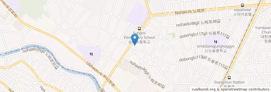 Mapa de ubicacion de 늘푸른교회 en 대한민국, 서울, 도봉구, 쌍문3동.