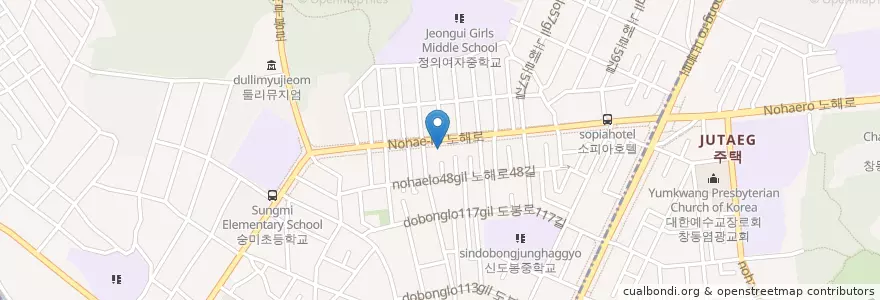 Mapa de ubicacion de 주님의 교회 en Corea Del Sud, Seul, 도봉구, 쌍문3동.