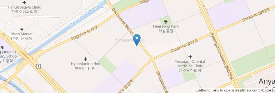 Mapa de ubicacion de 해성교회 en 대한민국, 경기도, 안양시, 동안구, 비산동.