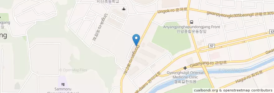 Mapa de ubicacion de 우체통 en 대한민국, 경기도, 안양시, 동안구, 비산동.