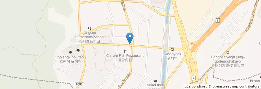Mapa de ubicacion de 베스킨라빈스 en Güney Kore, Busan, 금정구, 구서동.
