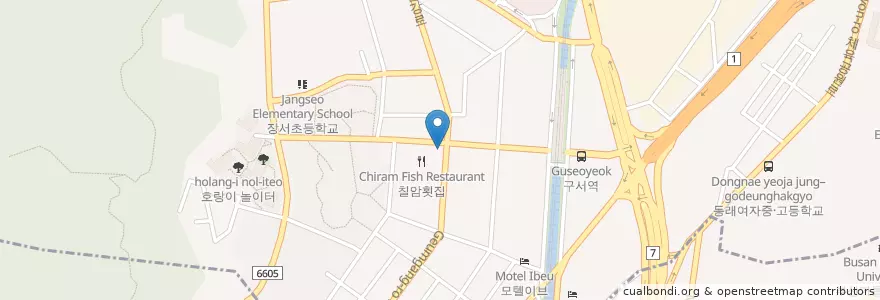 Mapa de ubicacion de 부산은행 en 대한민국, 부산, 금정구, 구서동.