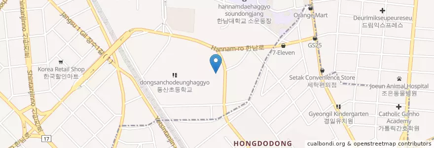 Mapa de ubicacion de 대전신학대학교 en كوريا الجنوبية, دايجيون, 대덕구, 동구.
