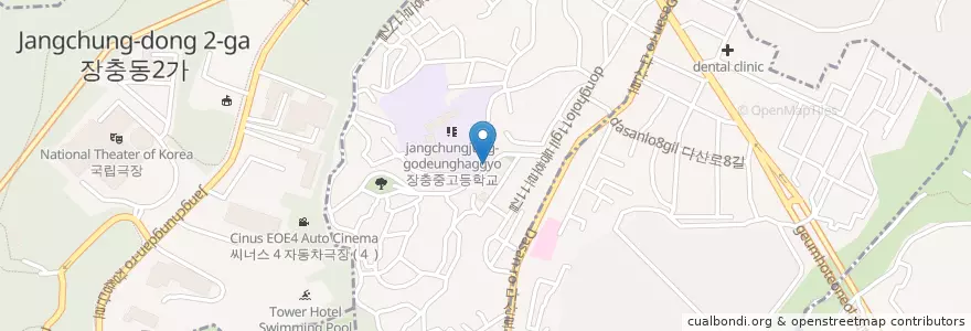 Mapa de ubicacion de 장충고등학교 체육시설 en Güney Kore, Seul, 중구, 다산동.