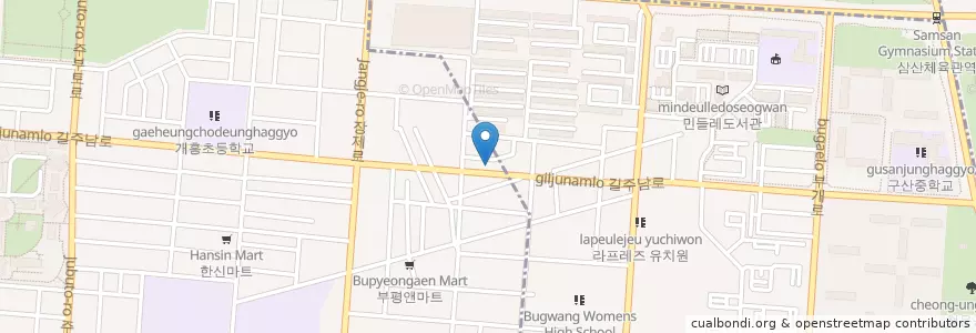 Mapa de ubicacion de 코리안숯불닭바베큐 en 大韓民国, 仁川広域市, 富平区, 부개동.