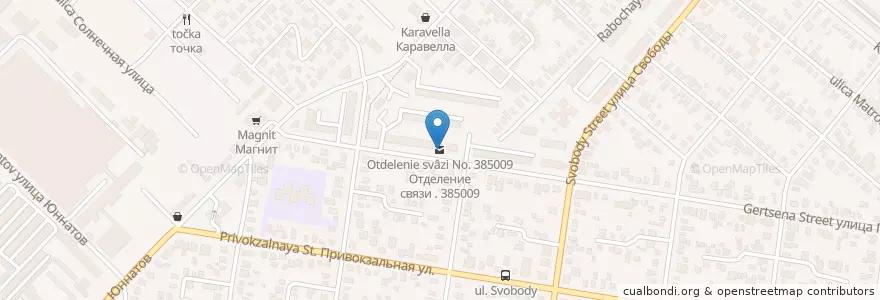 Mapa de ubicacion de Отделение связи No. 385009 en Russia, Distretto Federale Meridionale, Territorio Di Krasnodar, Adighezia, Городской Округ Майкоп.