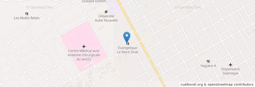 Mapa de ubicacion de Evangelique Le Mont Sinaï en بوركينا فاسو, ارتفاع أحواض, Houet.