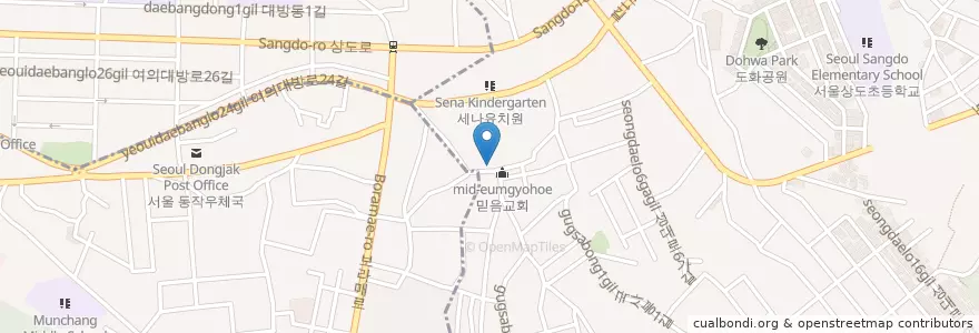 Mapa de ubicacion de 푸른초장교회 en Corea Del Sur, Seúl, 동작구, 상도3동.